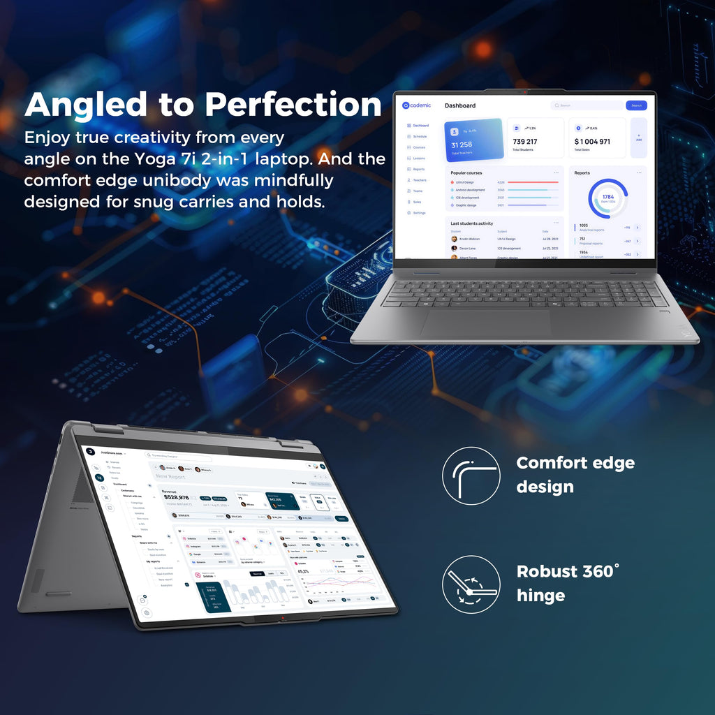 Lenovo Yoga 7i 2-in-1 16" 2K Touchscreen AI Laptop, Intel Core Ultra 7 256V, 16GB LPDDR5X, 2TB Storage (1TB SSD+1TB Docking Station), Backlit Keyboard, Fingerprint, FHD Camera, Win 11 Pro, Grey