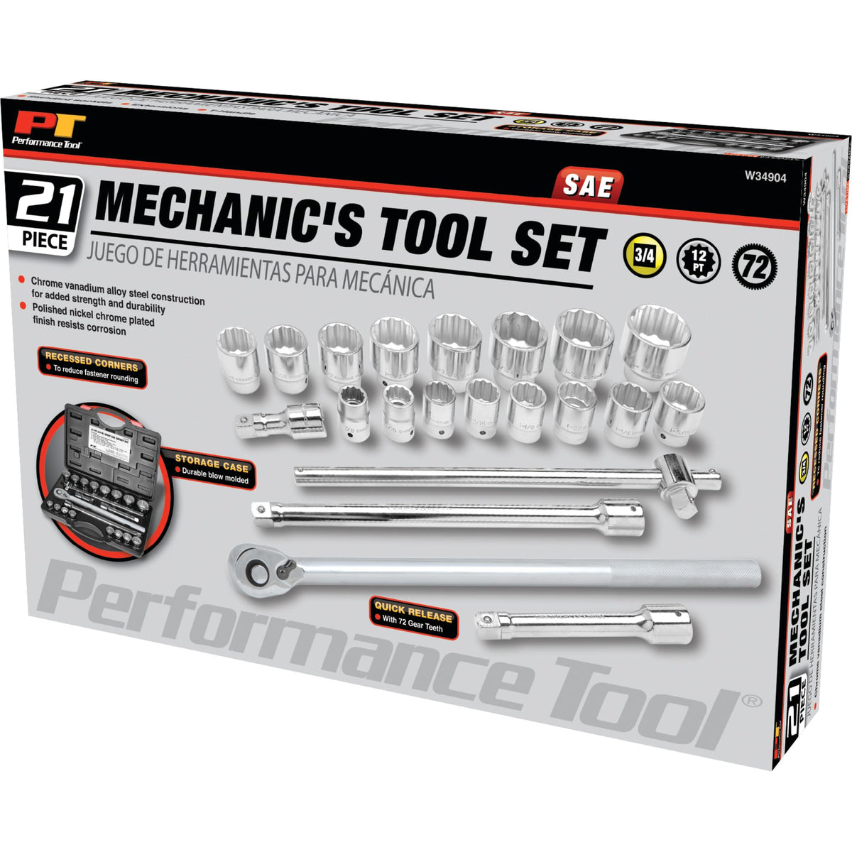 Performance Tool W34904 21-Piece 3/4 in. Drive SAE Socket Set