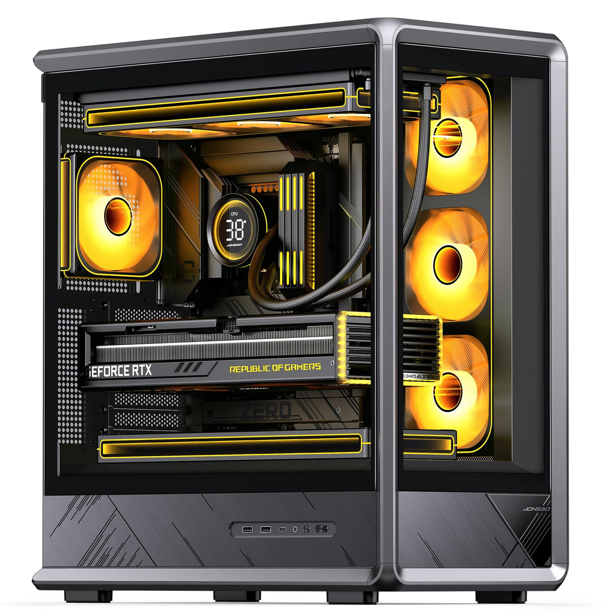 JONSBO D401 ATX Mid Tower PC Case, Frame Structure, Back-Connect MB,High Comp Gaming Dual Chamber Computer Case,GPU 439mm/PSU 200mm/AIO360x2, Desktop Display,Black