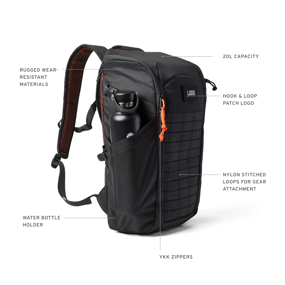 UAG Civilian 20-Liter Backpack, fits up to 16" Laptop, Black/Orange