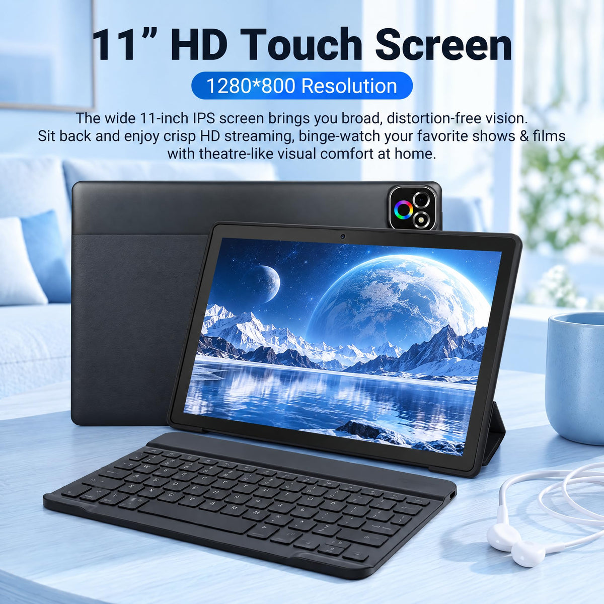 Tablet 11 inch Android 16 Tablet, 2‑in‑1 Tablet Bundle with Keyboard, Wireless Mouse, Stylus, 32GB+256GB+1TB TF Expansion, 7800mAh, Portable for Students & Business