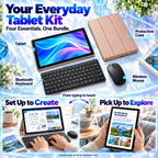 DMOAO Android 17 Tablet, 10.1 inch Tablet with Keyboard, Gemini AI, 30GB RAM+64GB ROM+1TB TF, WiFi 6, GMS, Widevine L1, Case Bundle, Gold