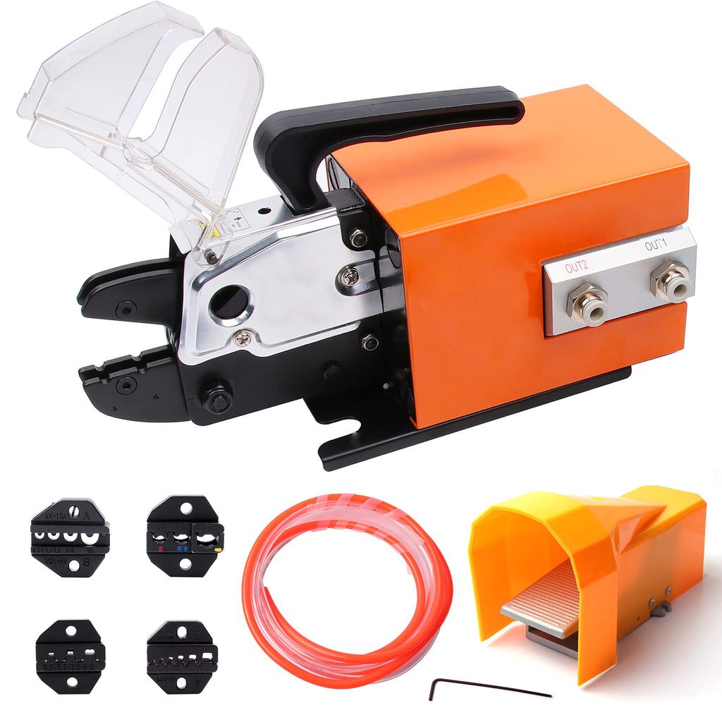 Pneumatic Crimping Tool Am-10,Air Powered Wire Terminal Pneumatic Crimper Plier Machine Crimping Up to 16mm² with 4 Optional Die Sets for Various Kinds of Terminals