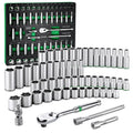 SK 3/8" Drive Socket Set with 90-Tooth Ratchet, SAE & Metric, CR-V Steel