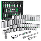 SK 3/8" Drive Socket Set with 90-Tooth Ratchet, SAE & Metric, CR-V Steel