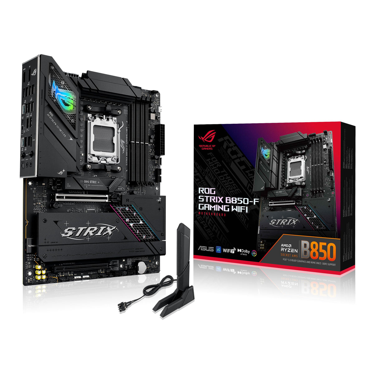 ASUS ROG Strix B850-A Gaming WiFi AMD AM5 B850 ATX Motherboard 14+2+2 Power Stages, DDR5 AEMP, 2.5G LAN 7 with Q-Antenna, 4X M.2, PCIe® 5.0, USB 20Gbps Type-C, AI Networking II, ASUS Advisor
