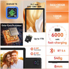 Tablet,10.1" Android 16 Tablet Octa-core 36GB+128GB Dual Camera