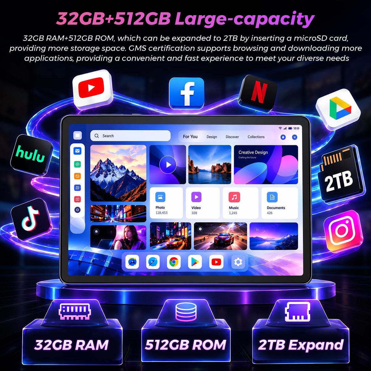 Android 16 Tablet,10.1-Inch Electronics Tablet,32GB RAM 512GB ROM
