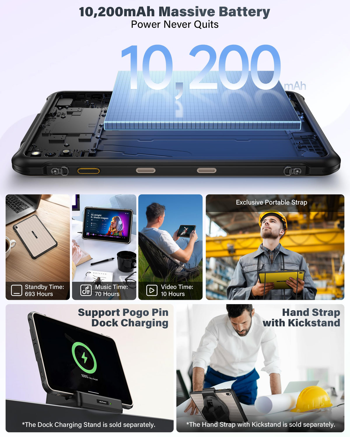 Ulefone Rugking Pad 2 Pro 4G Rugged Tablet(Built-in eSIM), Android 16, 16GB+128GB Octa Core, 10.1" Corning Display, 48MP Rear Camera, 10200mAh, Dock Charging, IP68/69K, NFC, Widevine L1 (Black)