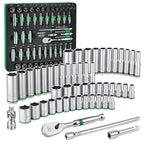 SK 3/8" Drive Socket Set with 90-Tooth Ratchet, SAE & Metric, CR-V Steel