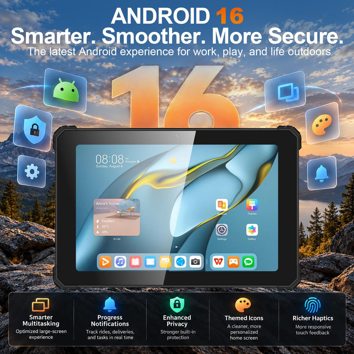 T1 Rugged Tablet Android 16, 8" 20GB+128GB/2TB, Waterproof Tablet