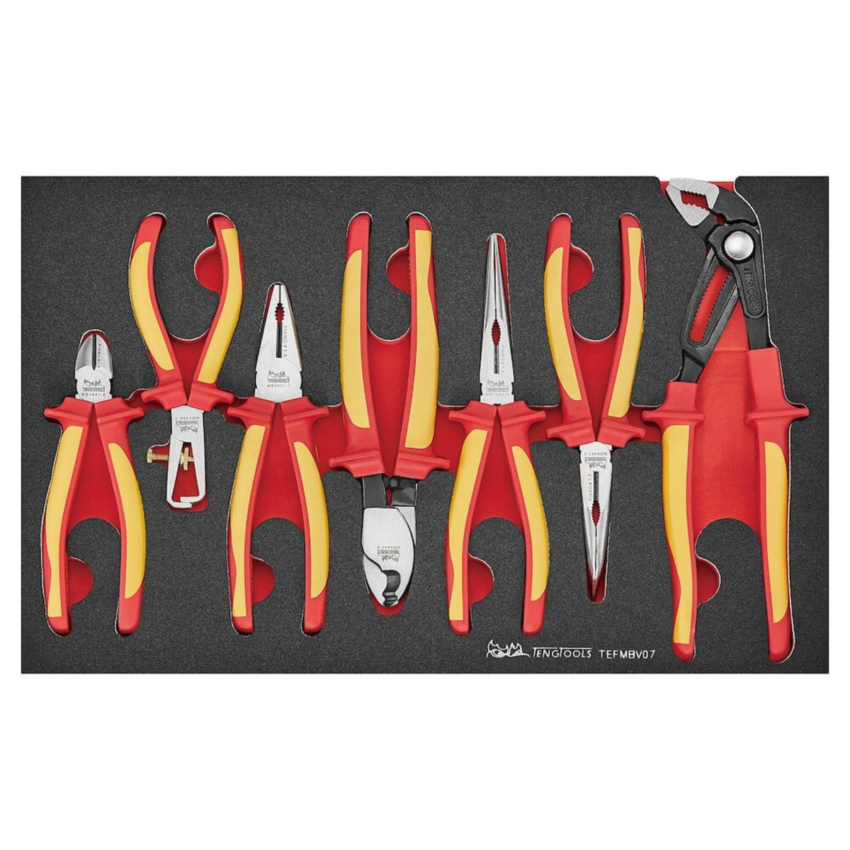 Teng Tools 7 Piece Insulated Plier Set Foam Tray Organizer - TEFMBV07