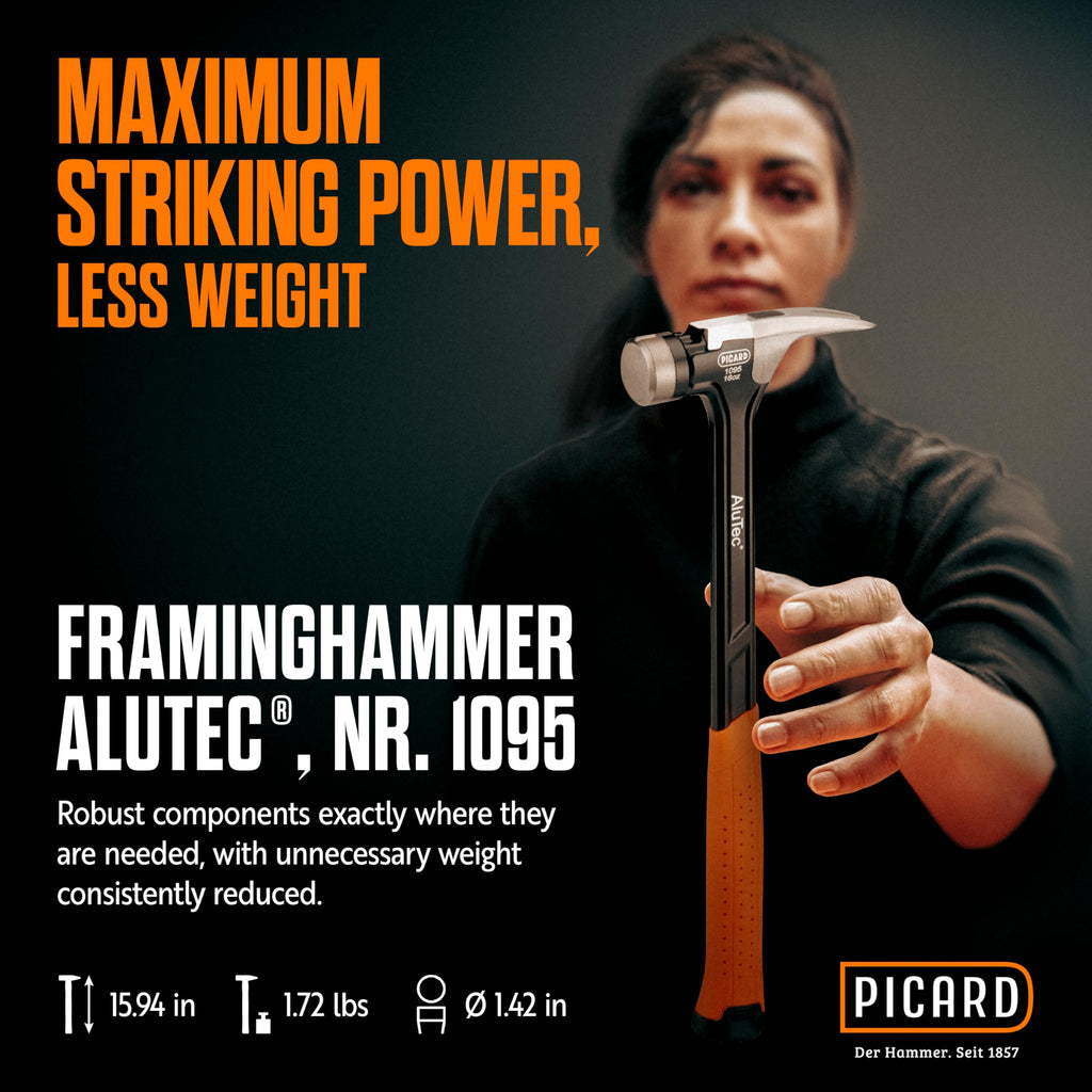 PICARD AluTec Framing Hammer 780g – Hybrid Aluminum & Forged Steel Head, Smooth Face, Low Vibration Ergonomic Grip, German-Made Premium Carpenter Tool – 0109500-16