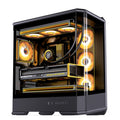 JONSBO D400 Black ATX Mid-Tower Pc Case,Three-Dimensional Beveled Curved Glass Design,Desktop Computer Case, Support BTF Motherboard/ATX Power supply/Dual360 AIO,10 Fan Positions,Black