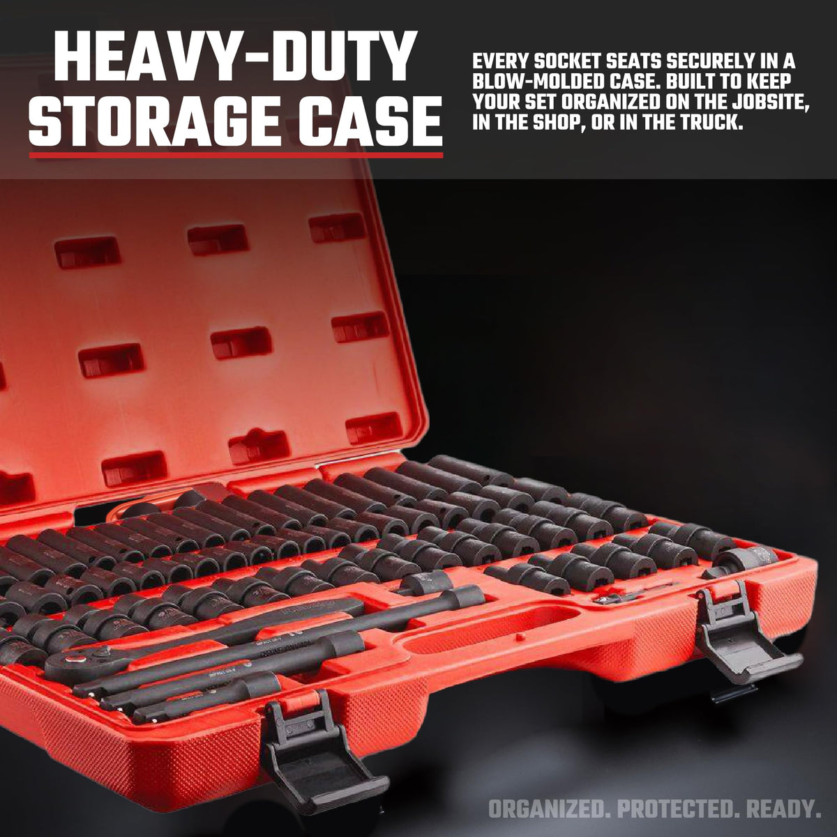 NEIKO 02471A Impact Socket Set, 3/8” Drive, 67 Piece, Metric and Standard Master Socket Set with Shallow & Deep Sockets, Ratchet, Swivel Sockets, Extension Bars, Adapters, Cr-V & Cr-Mo