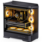 JONSBO D400 Black ATX Mid-Tower Pc Case,Three-Dimensional Beveled Curved Glass Design,Desktop Computer Case, Support BTF Motherboard/ATX Power supply/Dual360 AIO,10 Fan Positions,Black