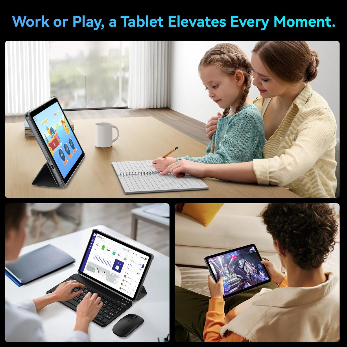 TABWEE 10 Inch Android 16 Tablet with Keyboard,18GB+128GB, 2TB Expand, Widevine L1 Compatible Octa-Core Tablets with 5G WiFi, 1080P Display, 6000mAh, AI Camera, for Gaming, 4 Years Warranty