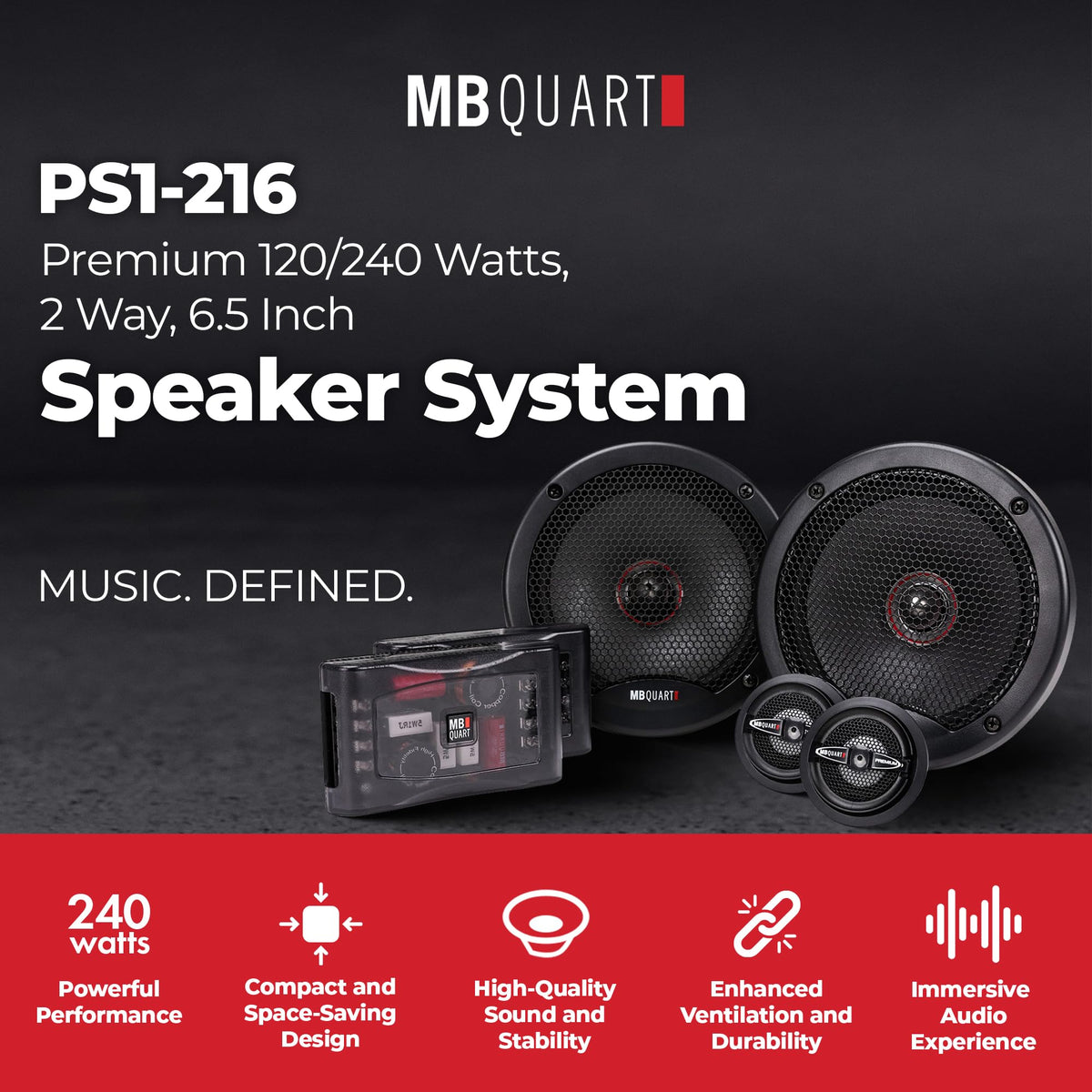 MB Quart Premium 6.5 Inch 240W 2-Way Component Car Speaker System