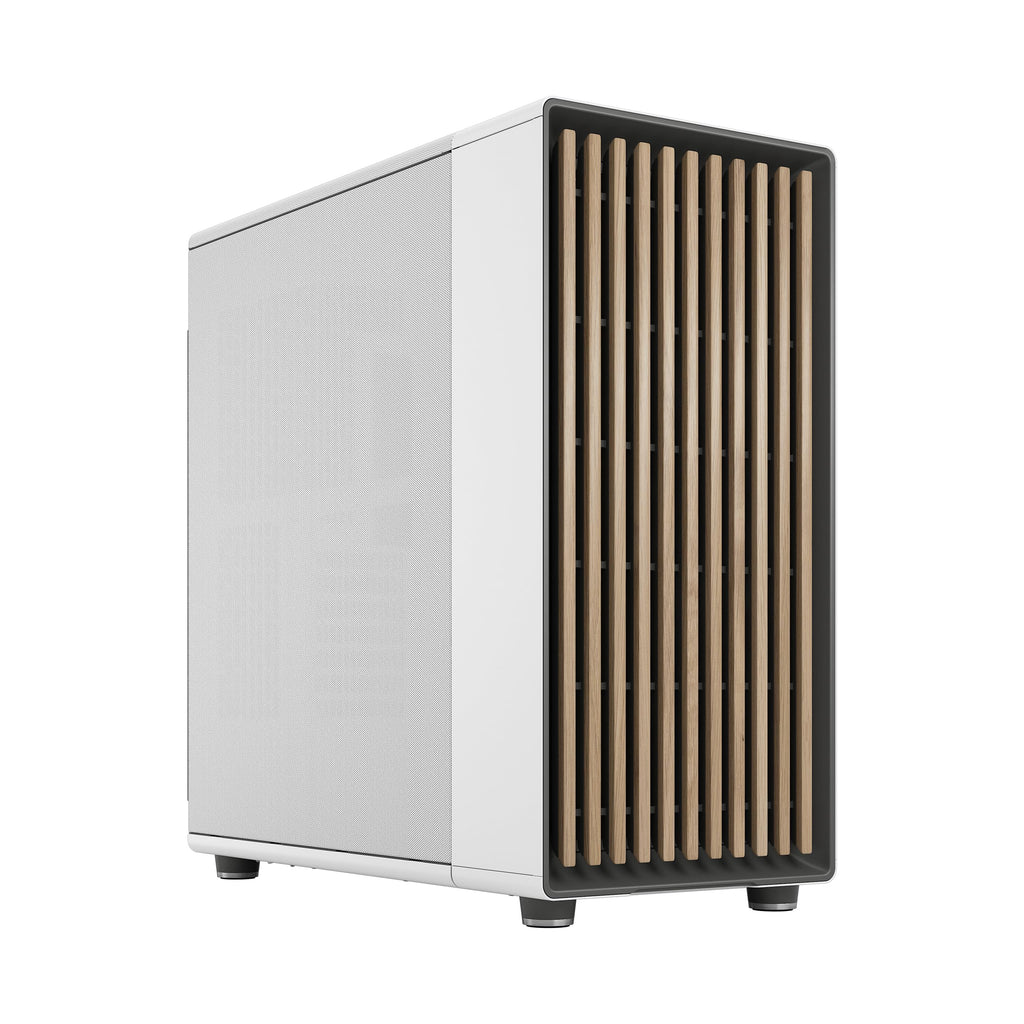 Fractal Design North Chalk White Tempered Glass Clear - Genuine Oak Wood Front - Glass Side Panel - Two 140mm Aspect PWM Fans Included - Type C USB - ATX Airflow Mid Tower PC Gaming Case