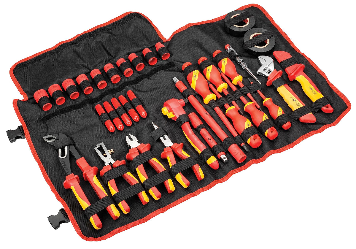 Powerbuilt 33-Piece VDE Tool Set, Insulated Ratchet, Screwdrivers, Sockets, Acessories, High-Voltage Electrical and Hybrid Vehicles, Home Repair, Certified High-Quality - 642938