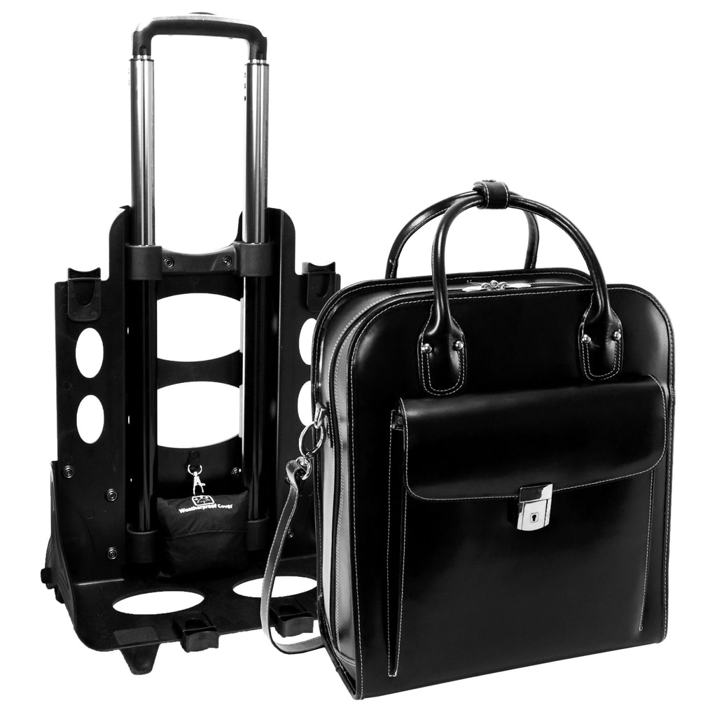 McKlein LA GRANGE, 15" Leather Detachable -Wheeled Ladies' Laptop/Computer & Tablet Business Briefcase Bag/Women's Rolling Overnight Travel Bag, Removable trolley case