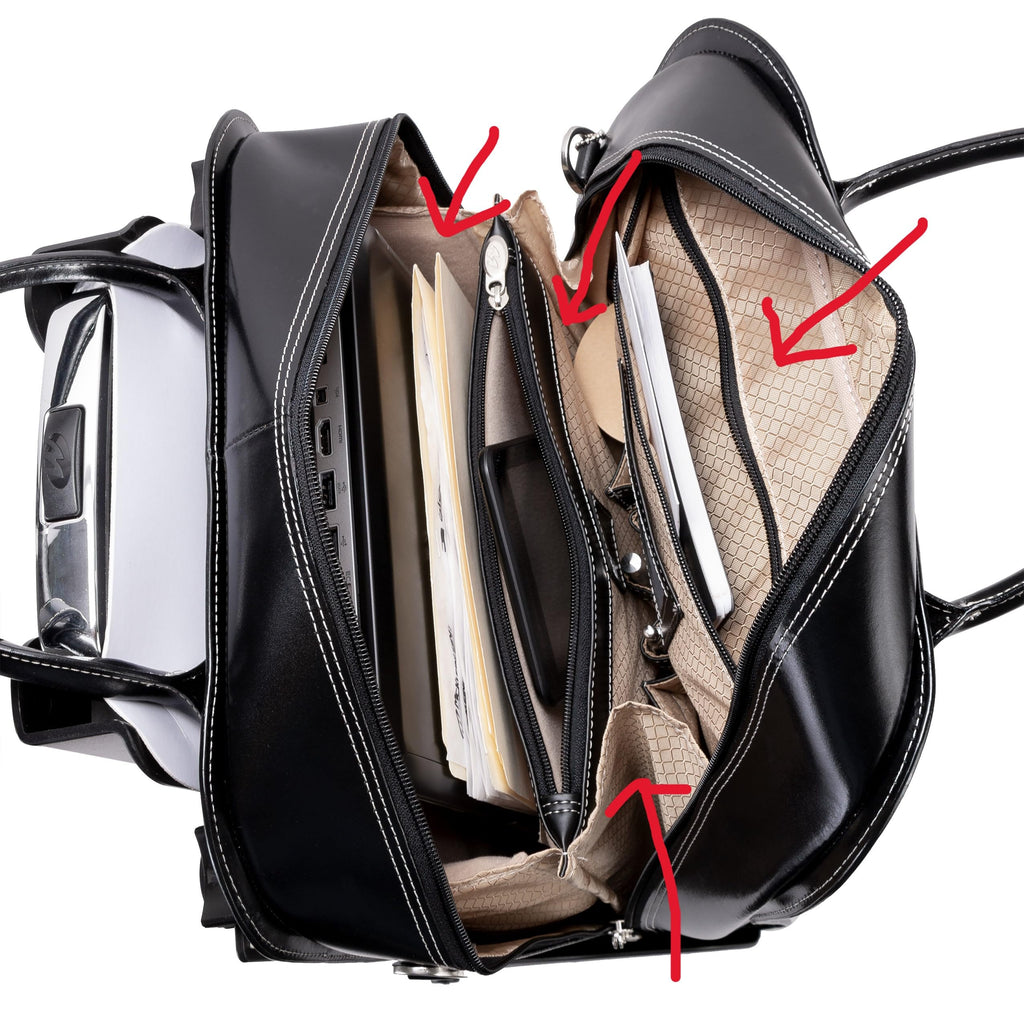 McKlein LA GRANGE, 15" Leather Detachable -Wheeled Ladies' Laptop/Computer & Tablet Business Briefcase Bag/Women's Rolling Overnight Travel Bag, Removable trolley case