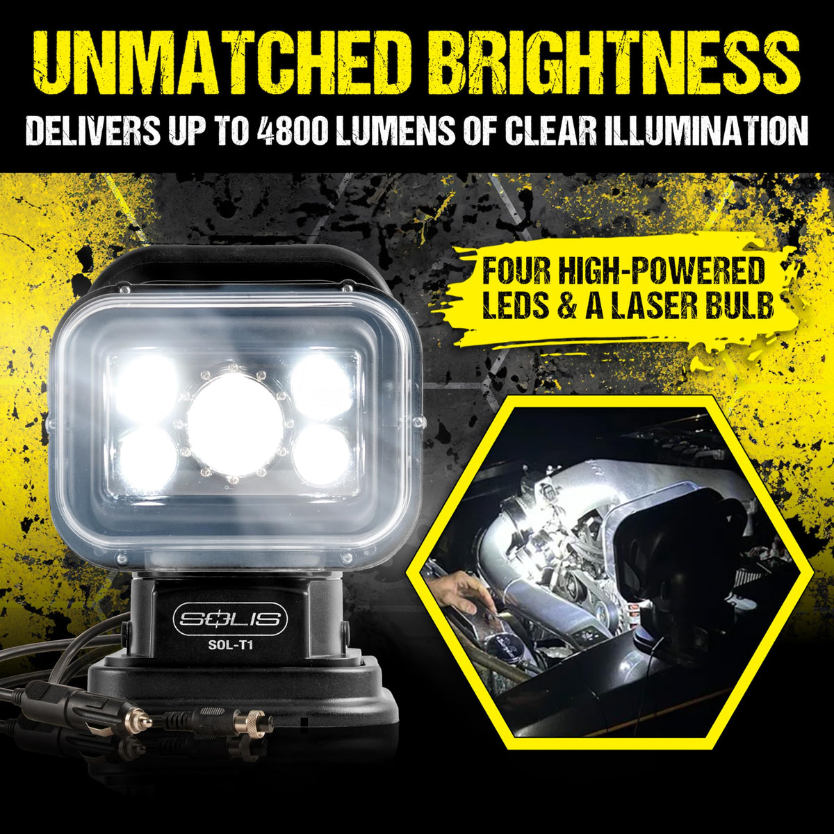 Jonard Tools SOL-T1 Solis LED Utility Truck Light, 4800 Lumens, Remote-Controlled 360° Rotation, Rechargeable 10,000 mAh Battery, Magnetic Base, IP65 Water-Resistant, Portable Work Light