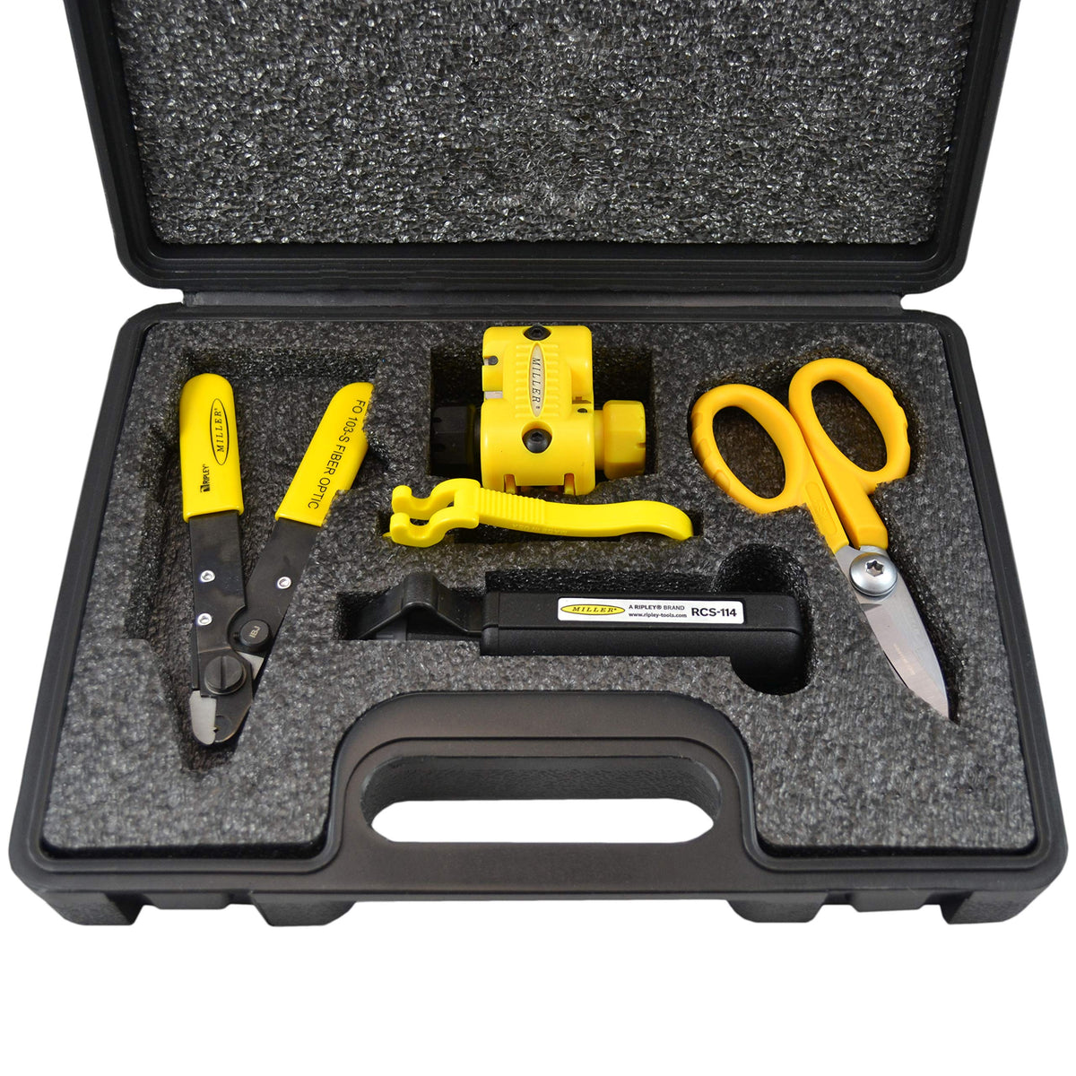 Miller MSAT All Access Tool Kit: Includes 3 Hole Fiber Optic Stripper, Kevlar Scissors, Cable Stripper for Hard Cable Jackets, Buffer Tube Scorer, & a Mid-Span Fiber Access Tool