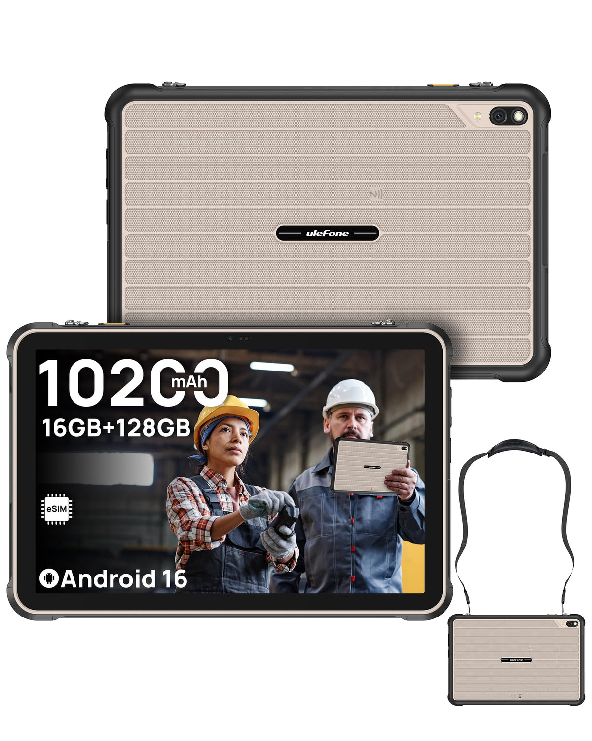 Ulefone Rugking Pad 2 Pro 4G Rugged Tablet(Built-in eSIM), Android 16, 16GB+128GB Octa Core, 10.1" Corning Display, 48MP Rear Camera, 10200mAh, Dock Charging, IP68/69K, NFC, Widevine L1 (Black)