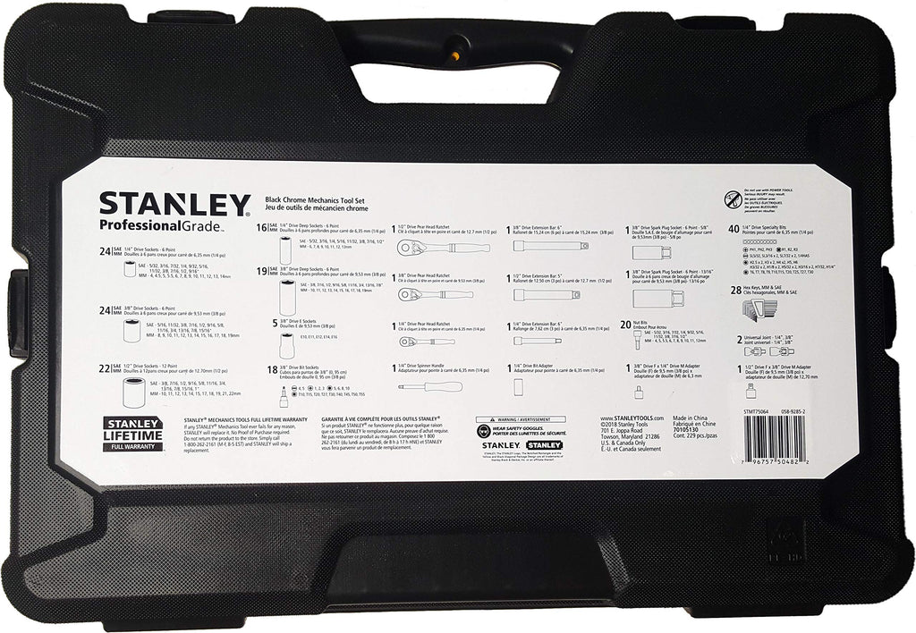 STANLEY Professional Grade Black Chrome New Mechanics Tool Set (Socket Set-229 Pieces)
