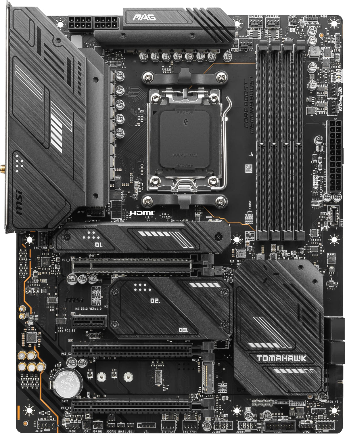 MSI MAG X670E Tomahawk WiFi Gaming Motherboard (AMD Ryzen 9000/8000/7000 Series Processors, AM5, DDR5, PCIe 5.0, SATA 6Gb/s, M.2, USB 3.2 Gen 2, Wi-Fi 6E, Bluetooth 5.3, 2.5Gbps LAN, HDMI/DP, ATX)