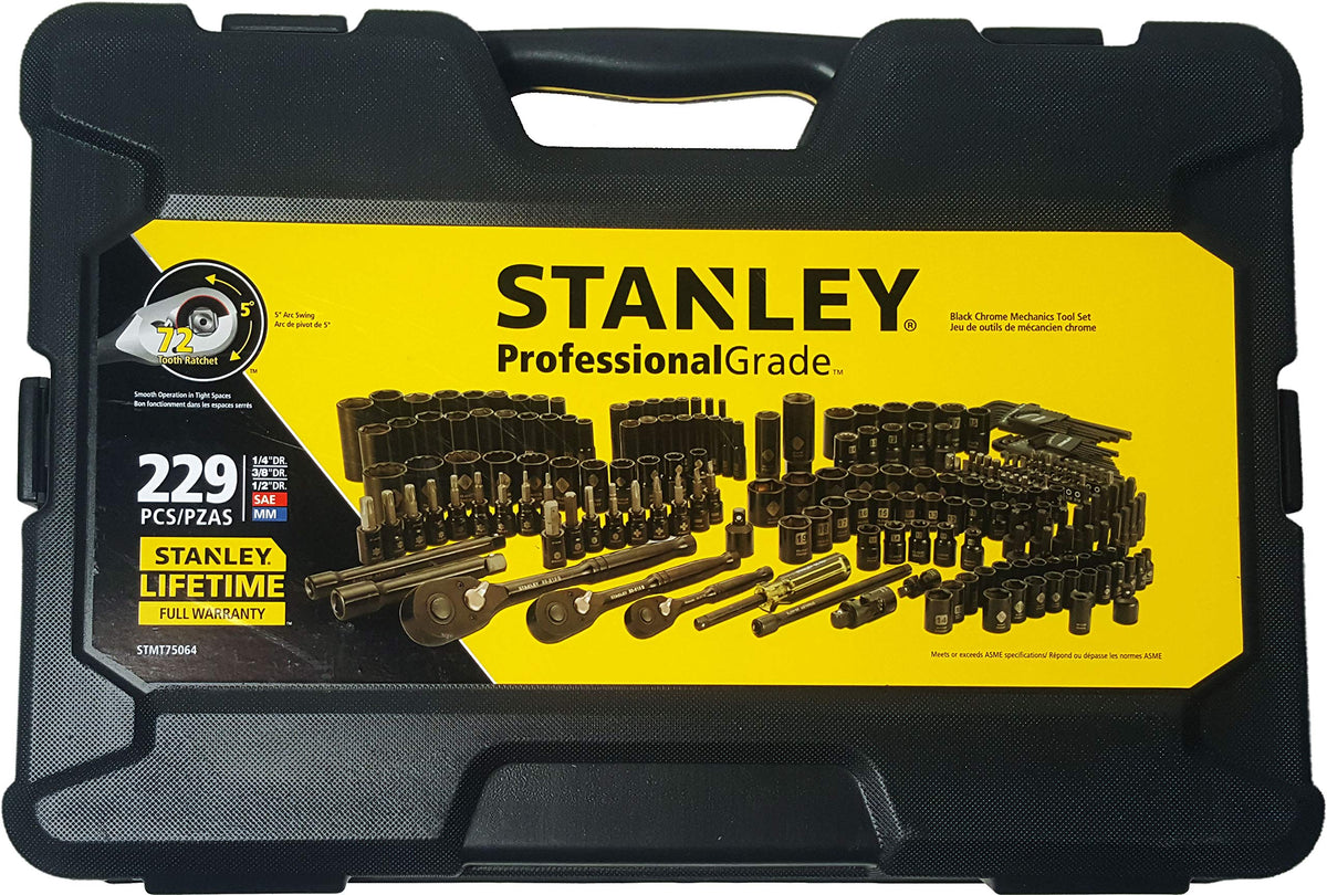 STANLEY Professional Grade Black Chrome New Mechanics Tool Set (Socket Set-229 Pieces)