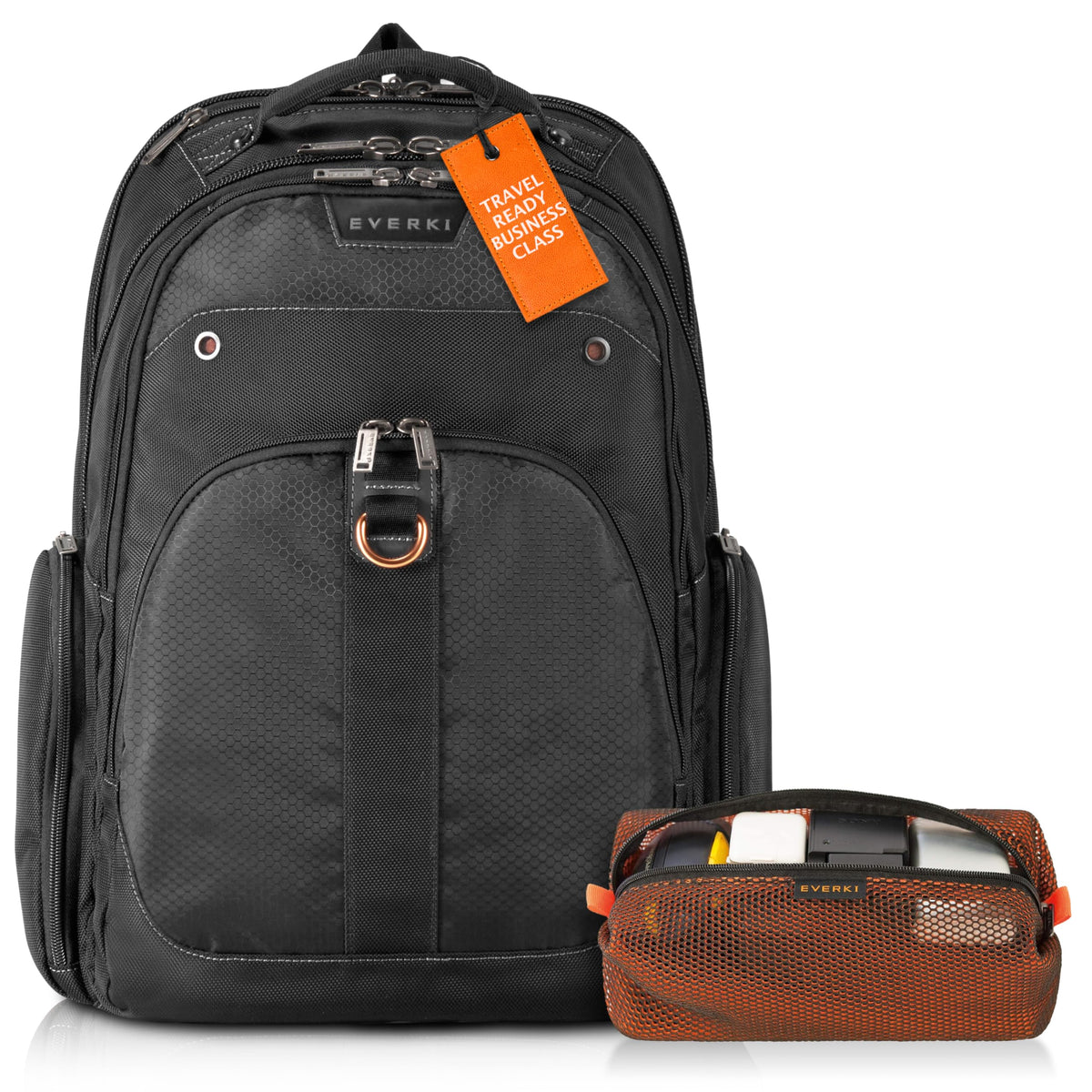 EVERKI Atlas Business Laptop Backpack (EKP121) with Orange Accessory Pouch - Men's Backpack with 13"-17.3" Compartment, 32L Capacity - Travel-Friendly Backpack & Accessory Pouch Bundle