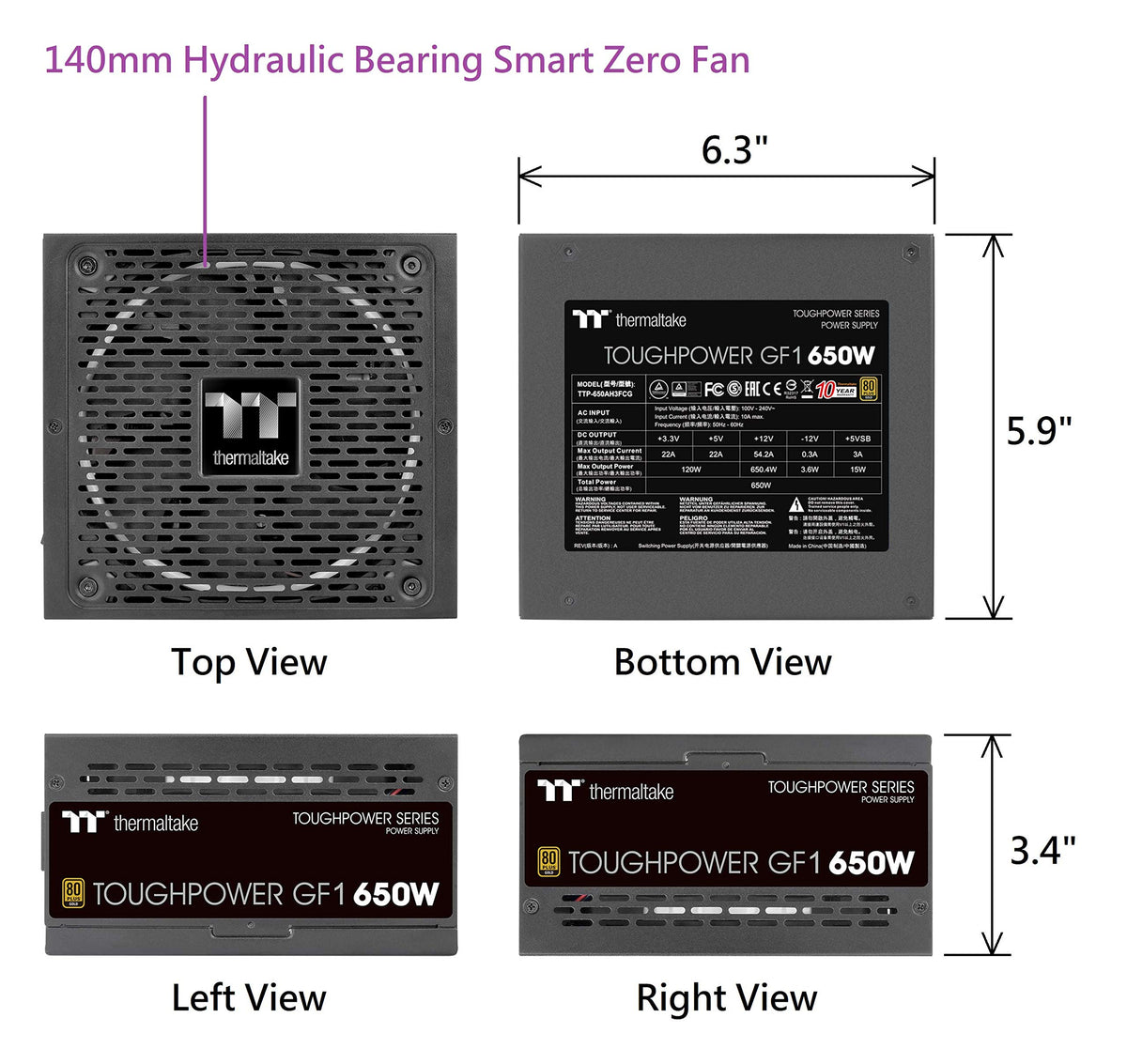 Thermaltake Toughpower GF1 850W 80+ Gold SLI/Crossfire Ready Ultra Quiet 140mm Hydraulic Bearing Smart Zero Fan Full Modular Power Supply 10 Year Warranty PS-TPD-0850FNFAGU-1