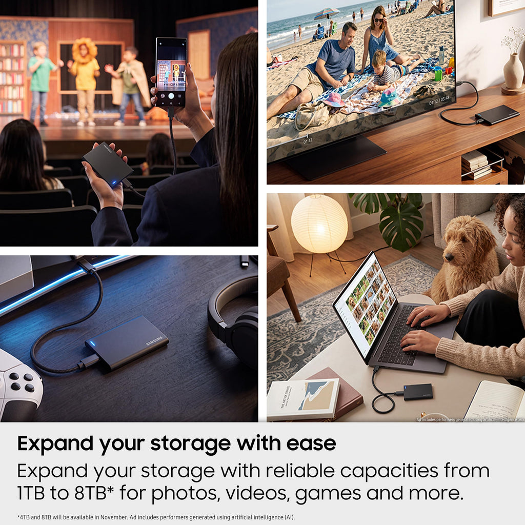 Samsung Portable SSD P7 1TB, Read/Write Speeds up to 4,000/3,700 MB/s
