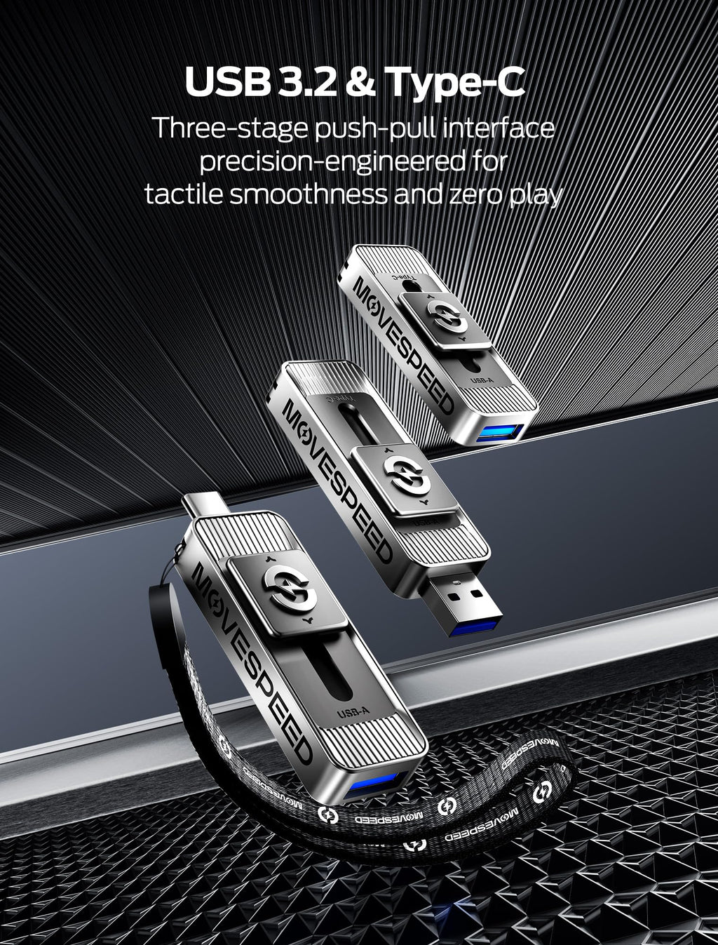 MOVE SPEED 1TB USB Drives, ThumbDrive with Dual Ports & Push-Pull Design — 560MB/s Read Speed, Type C + USB 3.2 Drive for iPhone 15/16/17/18Android/Mac