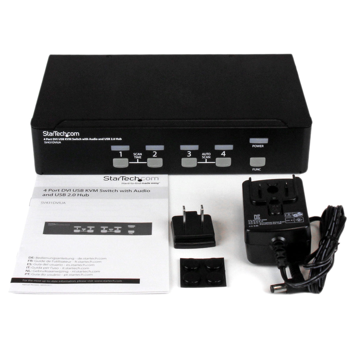 StarTech 4-Port DVI USB KVM, Audio, 1U Rack-Mount, TAA (SV431DVIUA)