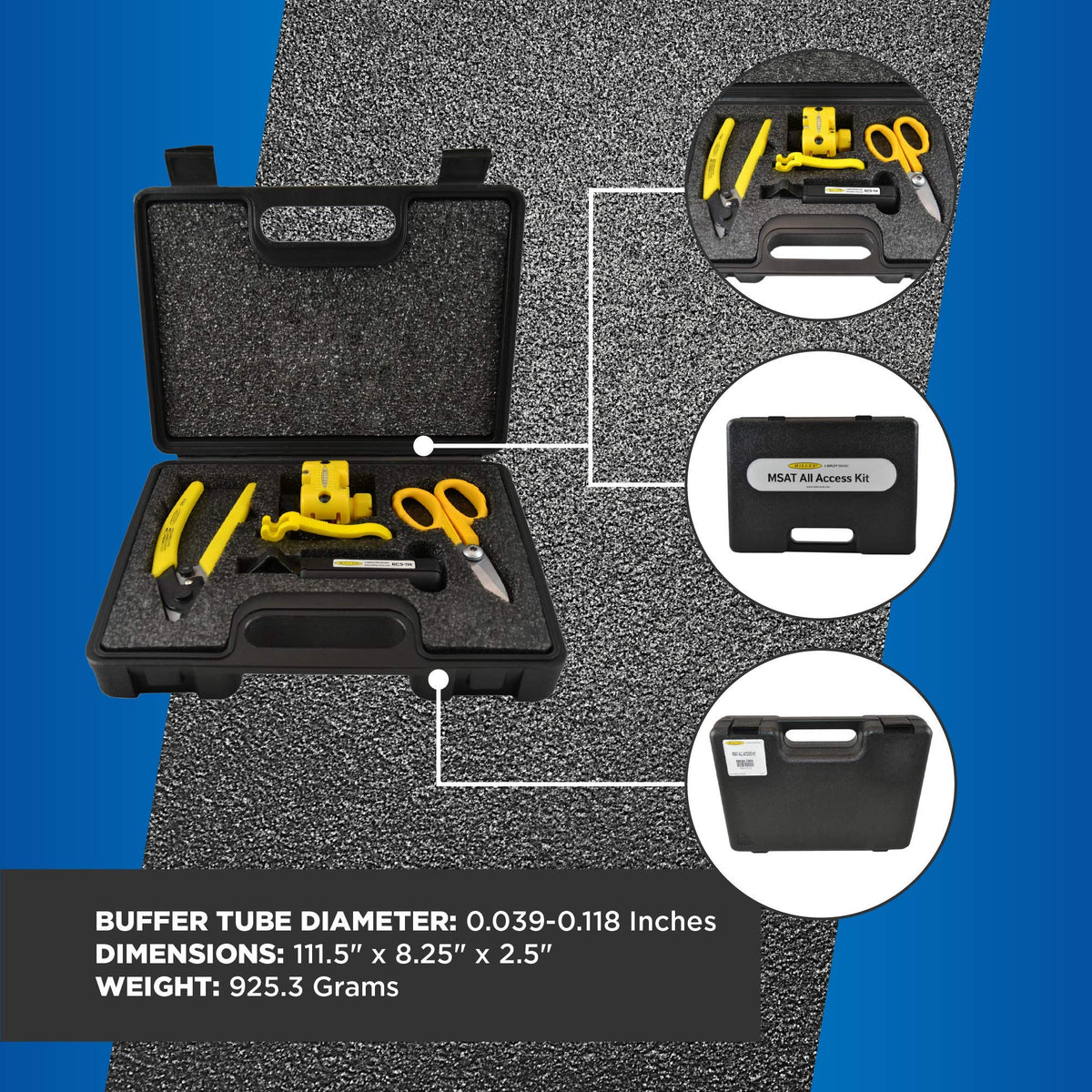 Miller MSAT All Access Tool Kit: Includes 3 Hole Fiber Optic Stripper, Kevlar Scissors, Cable Stripper for Hard Cable Jackets, Buffer Tube Scorer, & a Mid-Span Fiber Access Tool