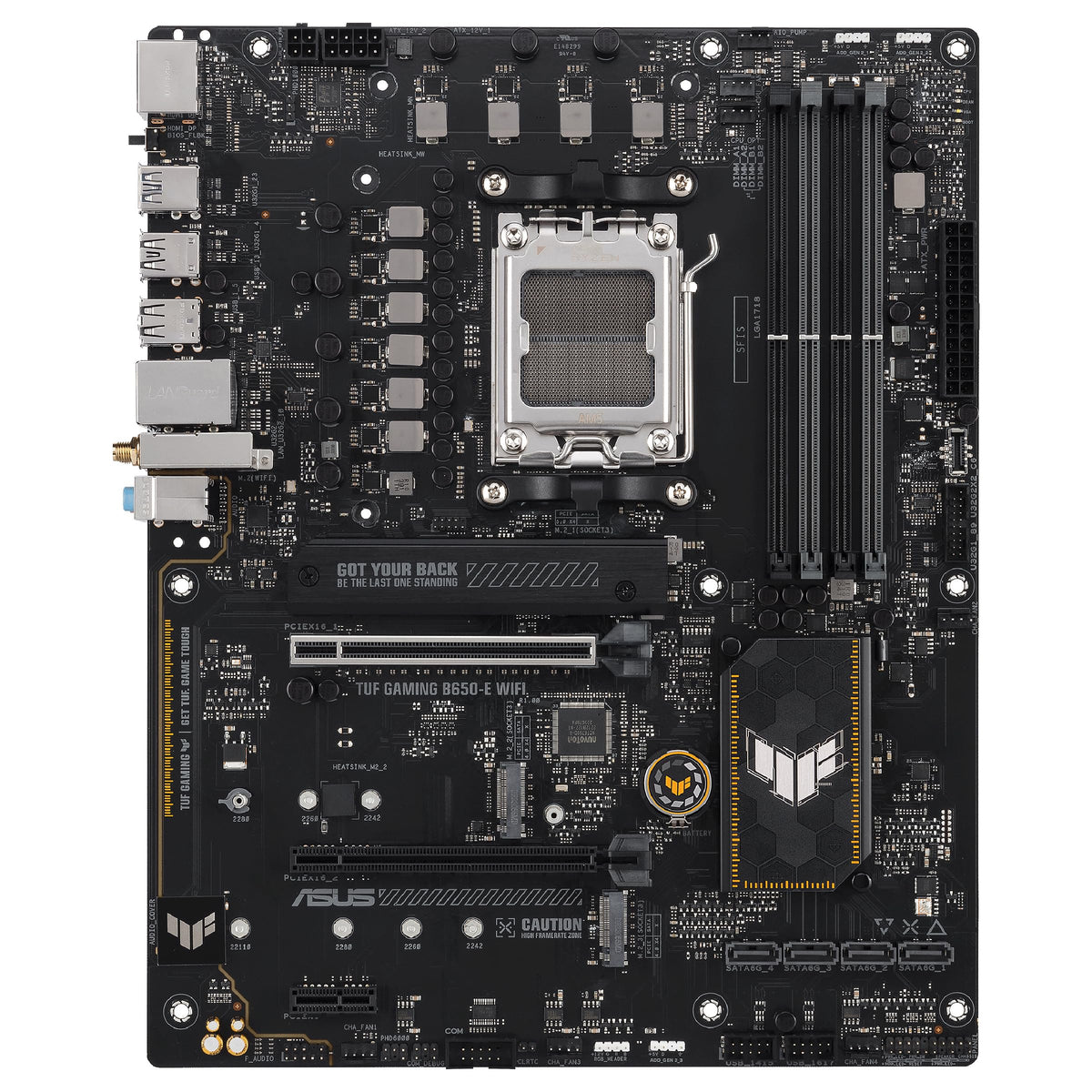 ASUS TUF Gaming B650-E WIFI AMD B650 AM5 DDR5 8000 DP HDMI 3x M2 USB3.2 WiFi 6E + BT AURA RGB 2.5Gbit LAN ATX Motherboard with ASUS TUF Protection, Q-Design, Armoury Crate