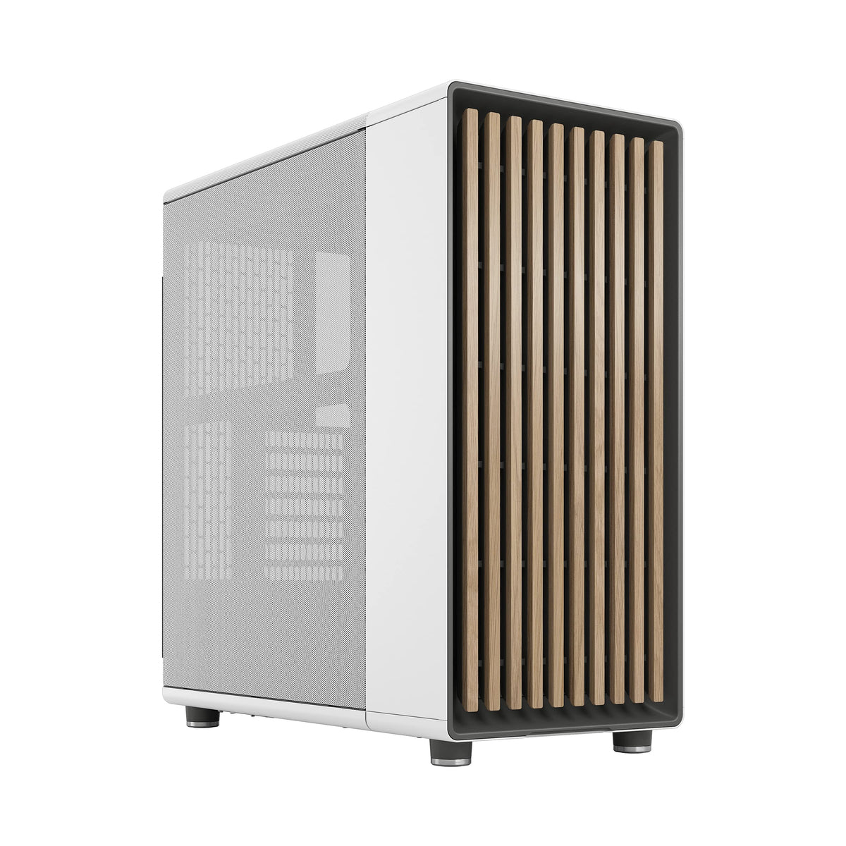 Fractal Design North Chalk White Tempered Glass Clear - Genuine Oak Wood Front - Glass Side Panel - Two 140mm Aspect PWM Fans Included - Type C USB - ATX Airflow Mid Tower PC Gaming Case