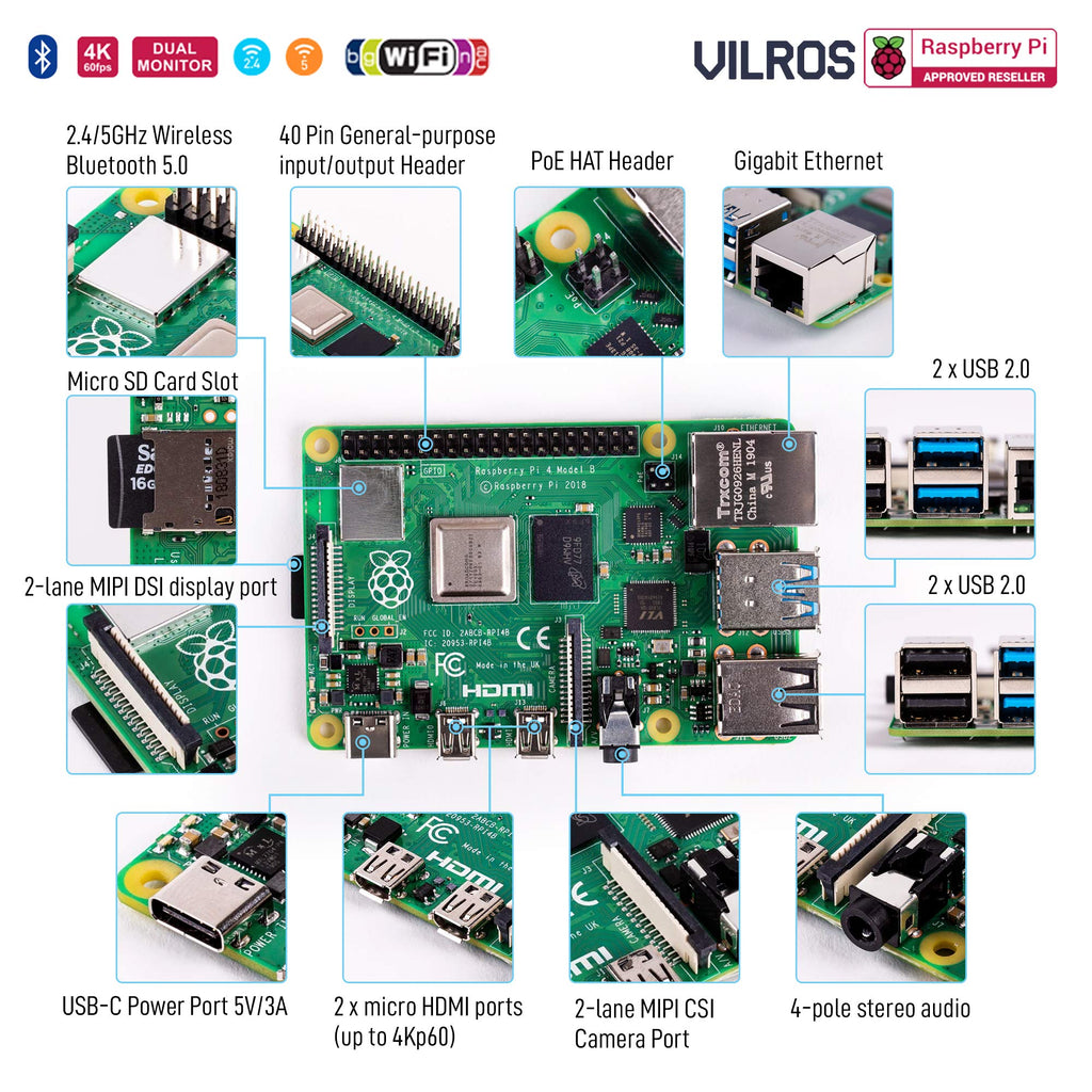 Vilros Raspberry Pi 4 Complete Starter Kit- Includes Raspberry Pi 4 Board, Fan Cooled Case, 64GB Preloaded Micro SD Card and More (8GB, Clear Transparent Case)