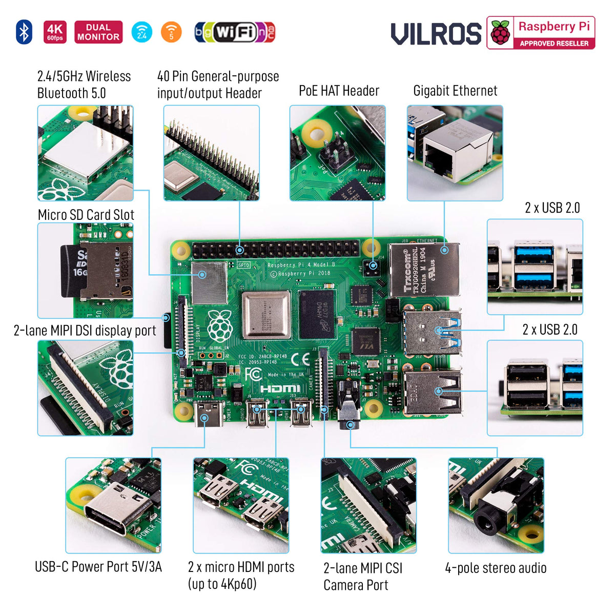 Vilros Raspberry Pi 4 Complete Starter Kit- Includes Raspberry Pi 4 Board, Fan Cooled Case, 64GB Preloaded Micro SD Card and More (8GB, Clear Transparent Case)