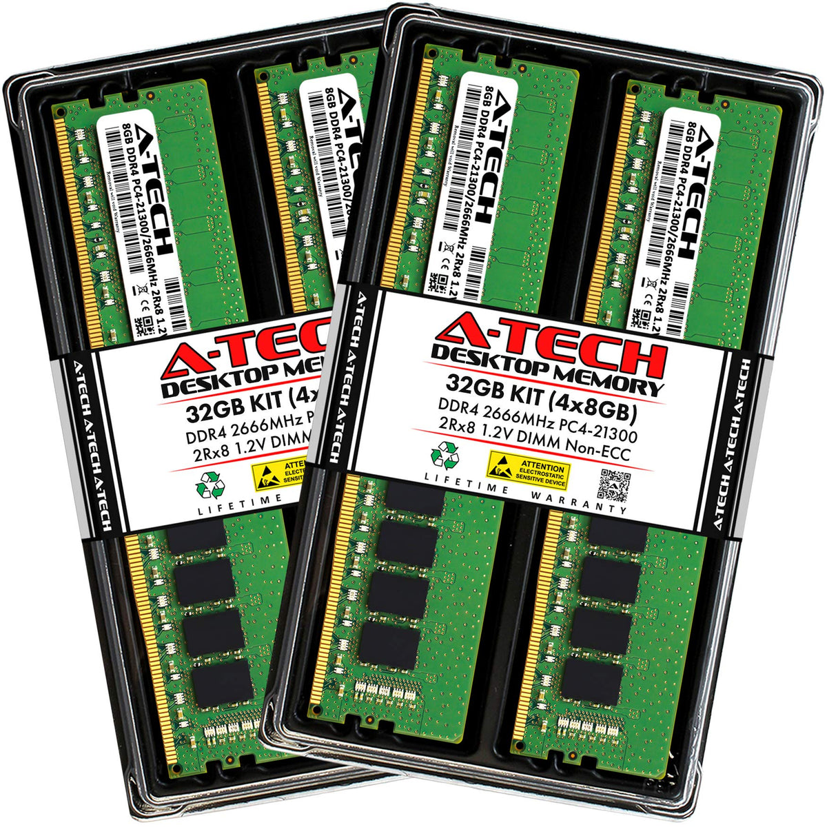 A-Tech 16GB (2x8GB) DDR4 2666MHz DIMM PC4-21300 UDIMM Non-ECC 2Rx8 1.2V CL19 288-Pin Desktop Computer RAM Memory Upgrade Kit