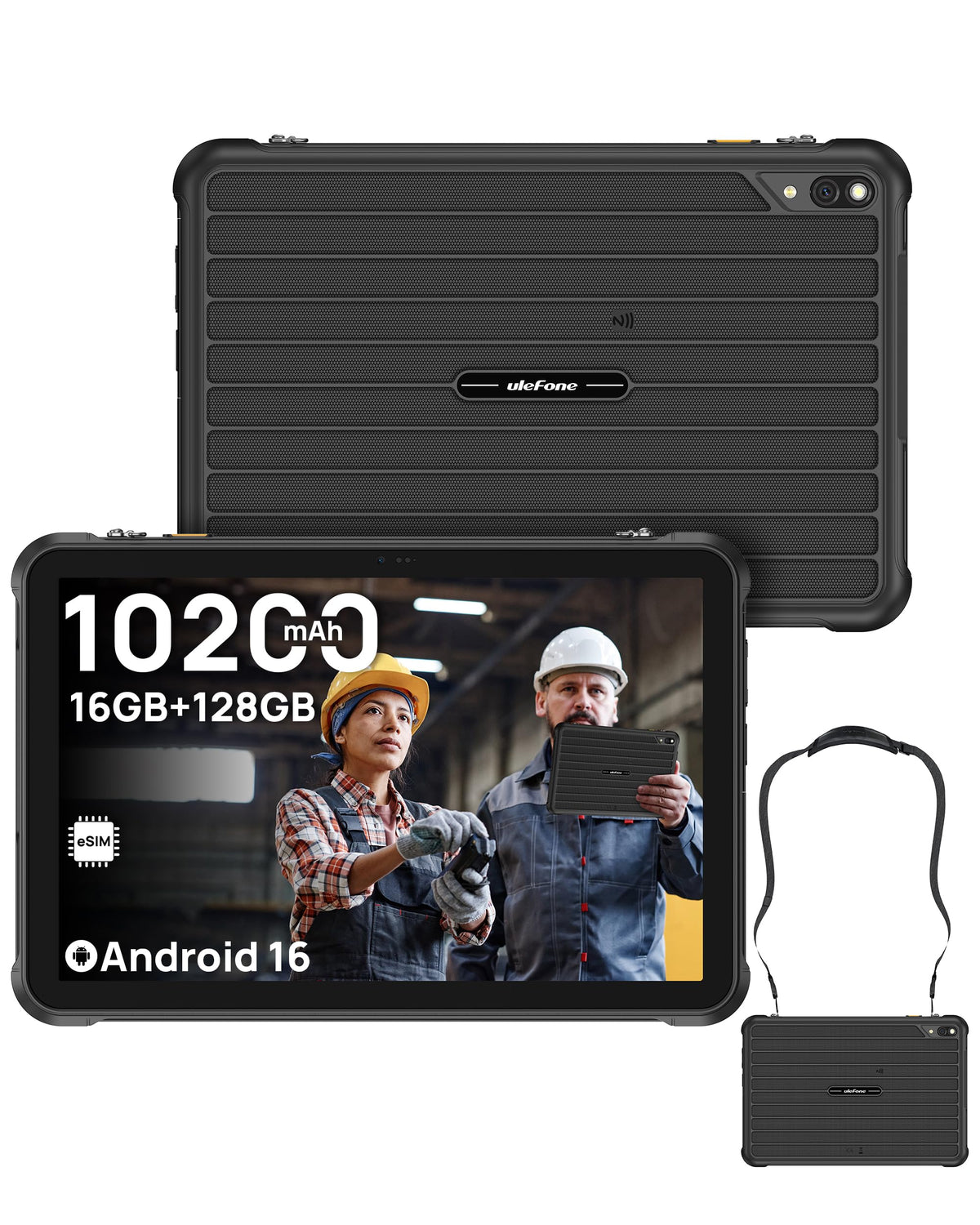 Ulefone Rugking Pad 2 Pro 4G Rugged Tablet(Built-in eSIM), Android 16, 16GB+128GB Octa Core, 10.1" Corning Display, 48MP Rear Camera, 10200mAh, Dock Charging, IP68/69K, NFC, Widevine L1 (Black)