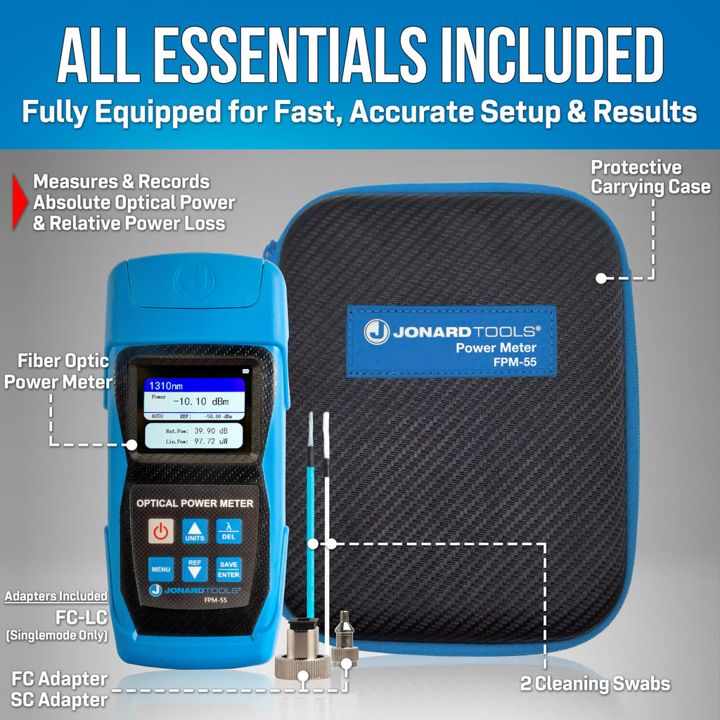 Jonard Tools FPM-55 High Precision Fiber Optic Power Meter with Data Storage (-50 to +26 dBm) and FC/SC/LC Adapters