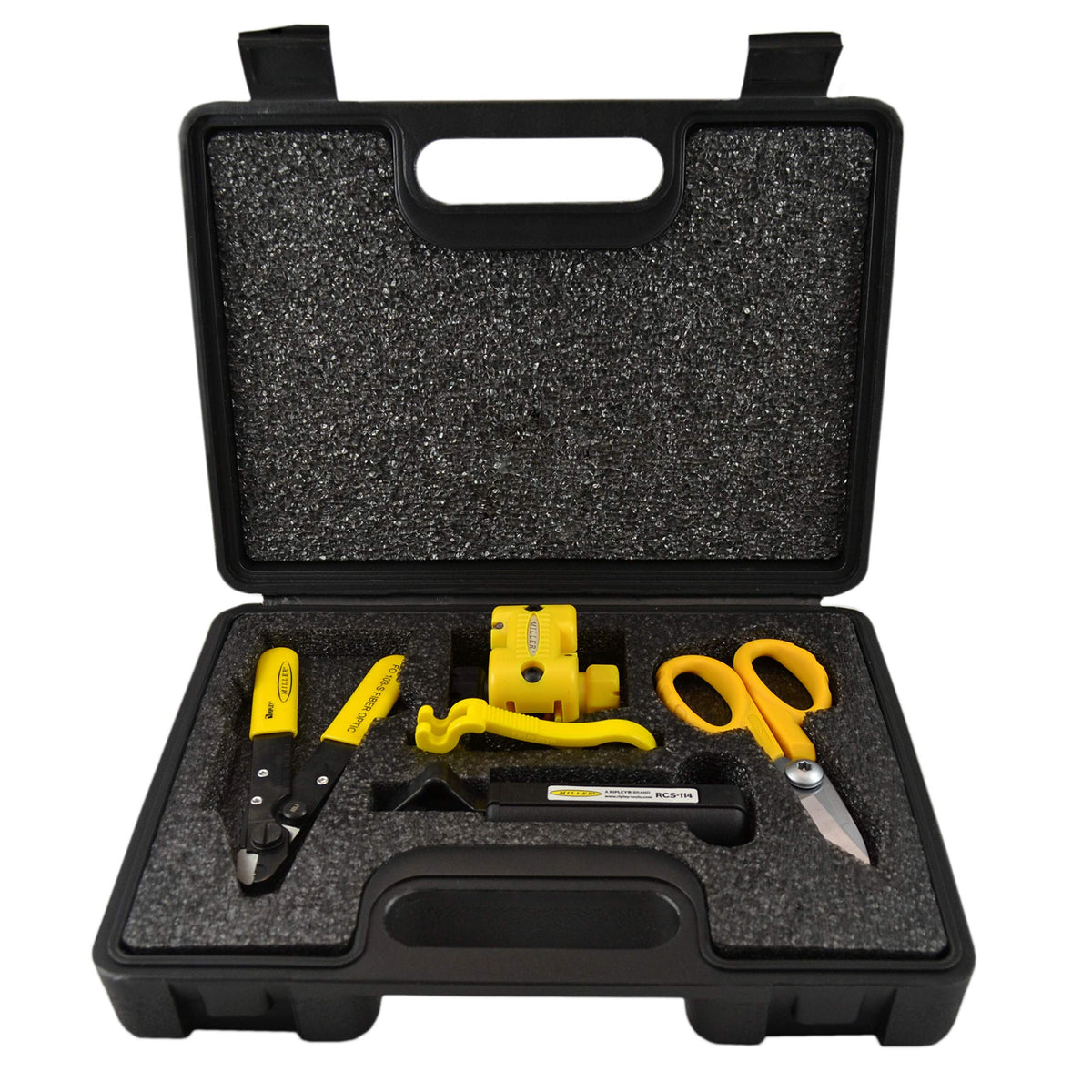 Miller MSAT All Access Tool Kit: Includes 3 Hole Fiber Optic Stripper, Kevlar Scissors, Cable Stripper for Hard Cable Jackets, Buffer Tube Scorer, & a Mid-Span Fiber Access Tool