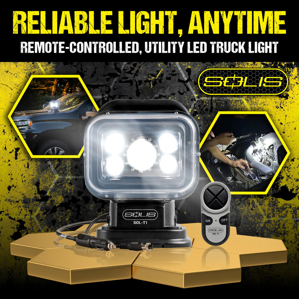 Jonard Tools SOL-T1 Solis LED Utility Truck Light, 4800 Lumens, Remote-Controlled 360° Rotation, Rechargeable 10,000 mAh Battery, Magnetic Base, IP65 Water-Resistant, Portable Work Light